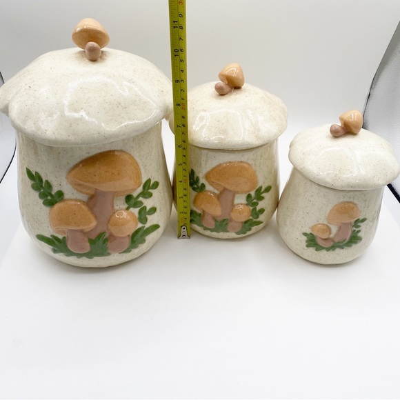 Mushroom Ceramic Canister Cookie Jar Set Snacks Adorable Vintage 3 Piece… - Picture 2 of 9